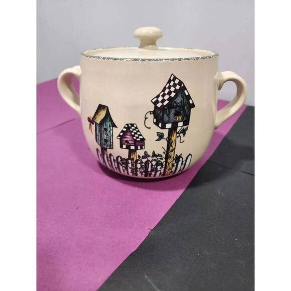 Better Home & Garden 6.5" crock with lid Birdhouse collection - Picture 1 of 6